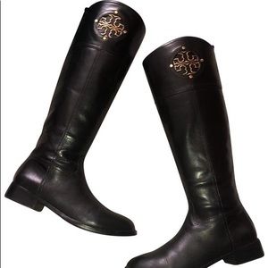 Tory Burch Black Leather Kiernan Riding Boots Size 6